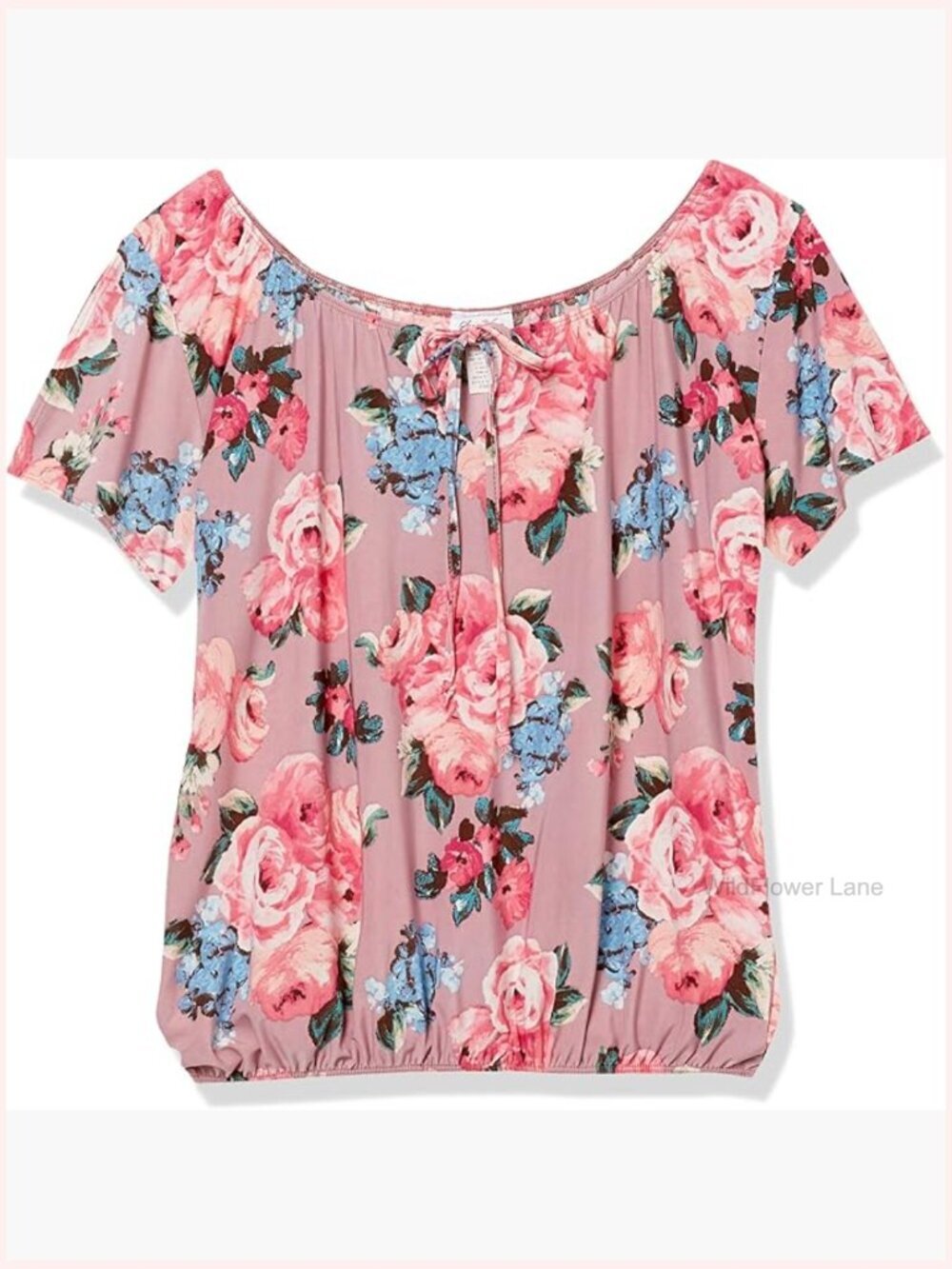 Short Slit Sleeve Keyhole-Tie Peasant Top - Regular Fit